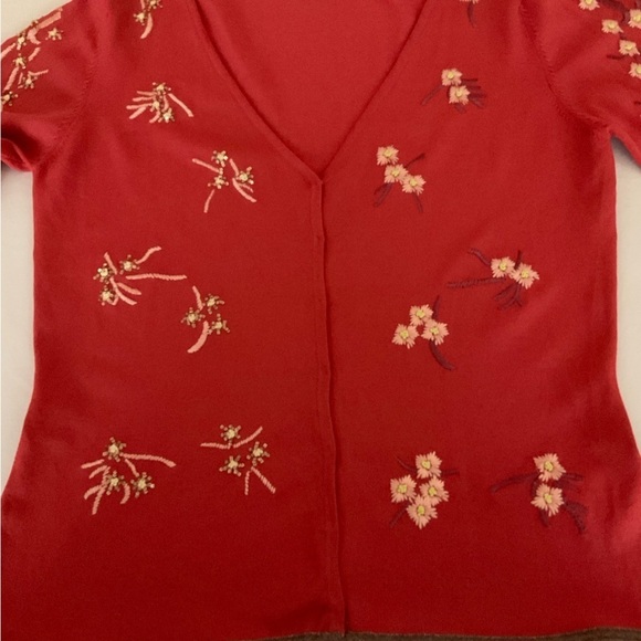 Roberta Scarpa Knit Lab Embroidered Cardigan Sweater Size 14 Orange - Picture 11 of 15